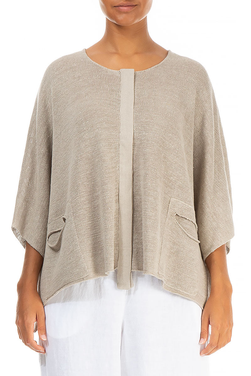 Button Band Boxy Natural Linen Cardigan 1