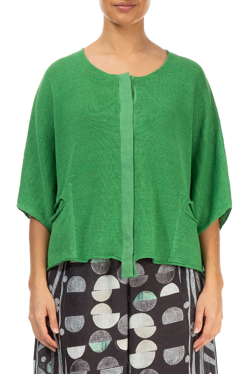 Button Band Boxy Spring Green Linen Cardigan 1