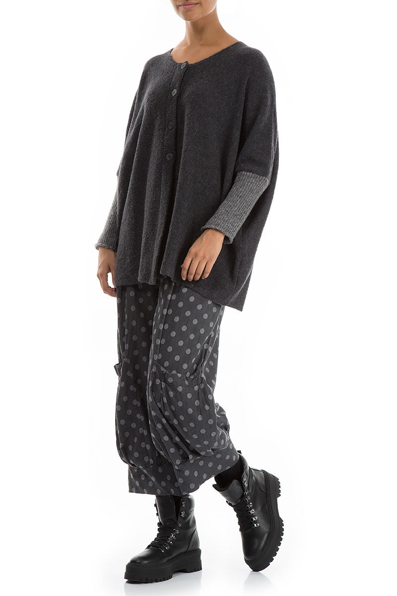 Buttoned Loose Grey Wool Sweater 5