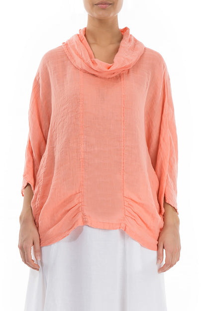 Cowl Neck Coral Linen Blouse 1