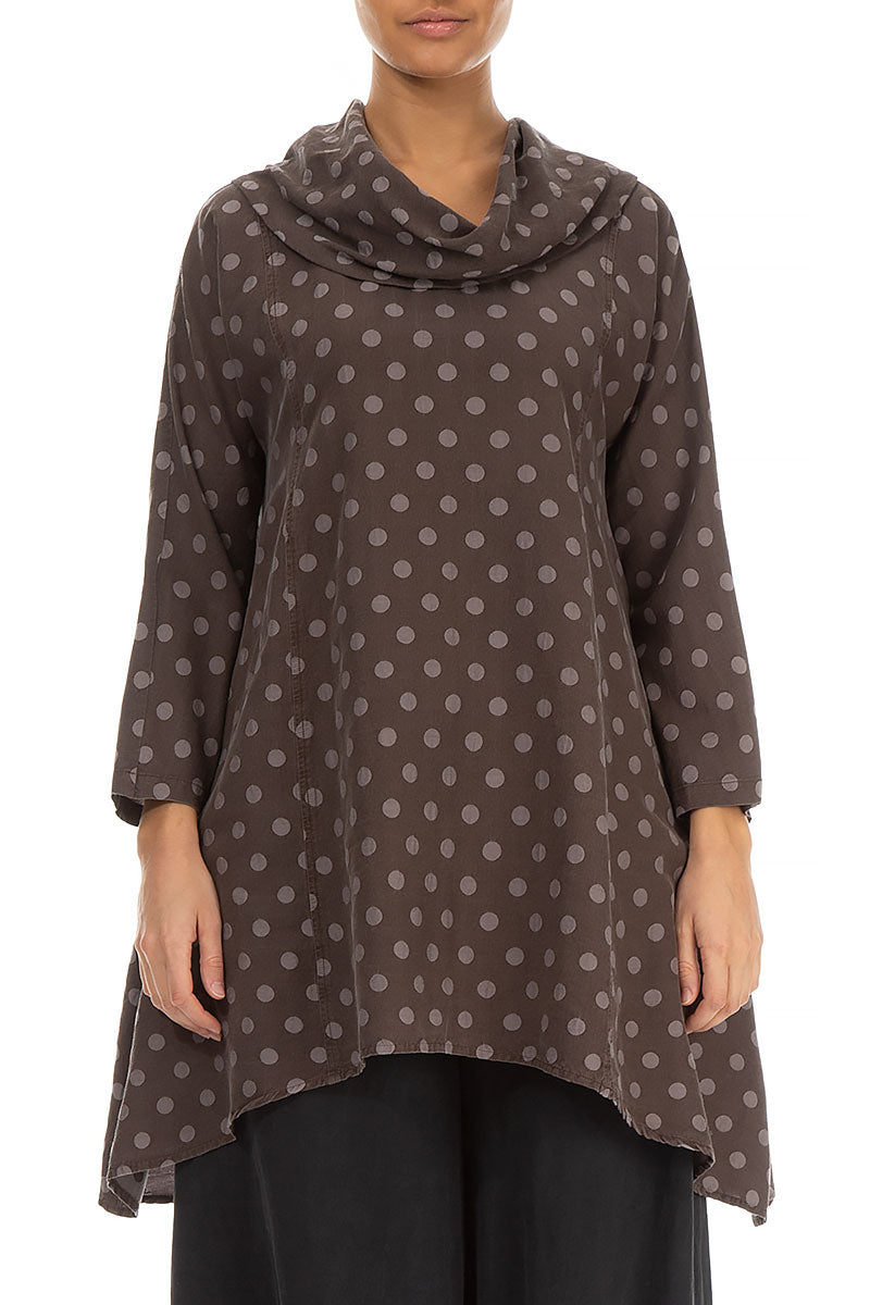 Cowl Neck Brown Silk Cotton Tunic 1