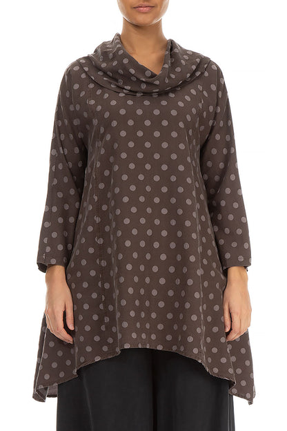 Cowl Neck Brown Silk Cotton Tunic 1