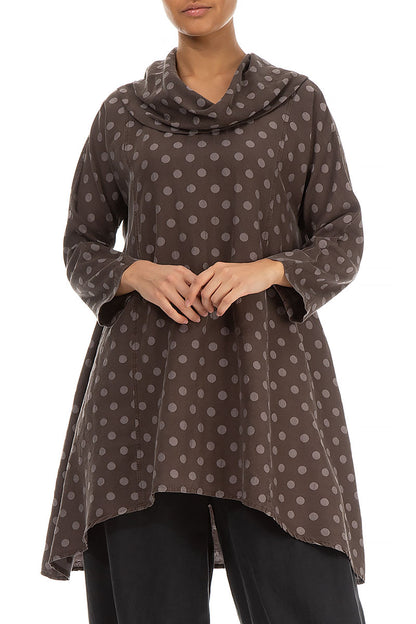 Cowl Neck Brown Silk Cotton Tunic 3