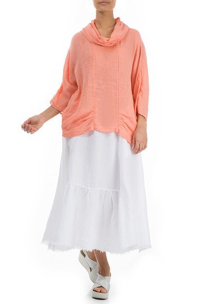 Cowl Neck Coral Linen Blouse 4