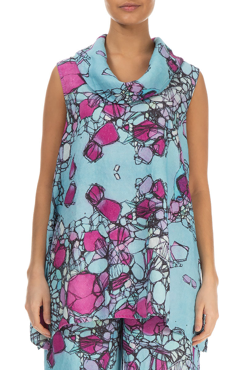 Cowl Neck Sleeveless Gemstone Linen Tunic 1