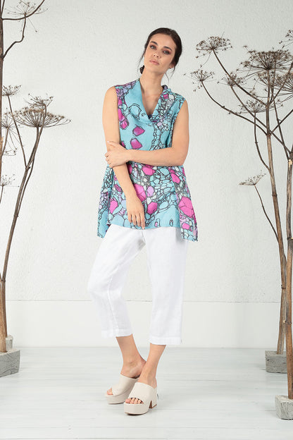 Cowl Neck Sleeveless Gemstone Linen Tunic 6