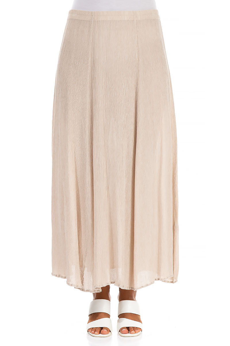 Crinkled Sand Beige Silk Viscose Skirt 1