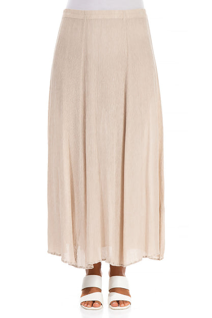Crinkled Sand Beige Silk Viscose Skirt 1