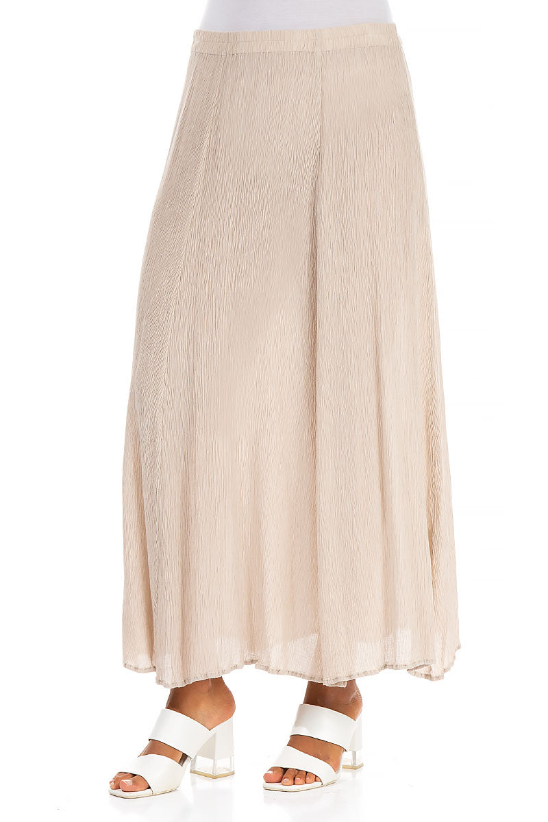 Crinkled Sand Beige Silk Viscose Skirt 3