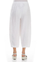 Cropped Loose White Linen Trousers 2