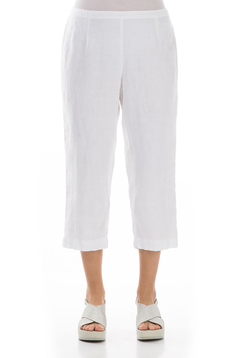 Cropped White Linen Trousers 1