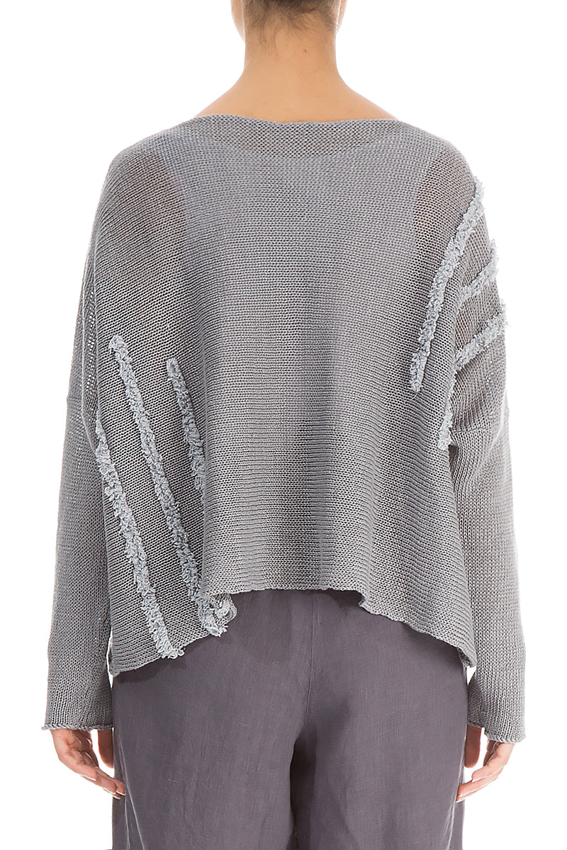 Decorated Boxy Light Grey Linen Jumper 2