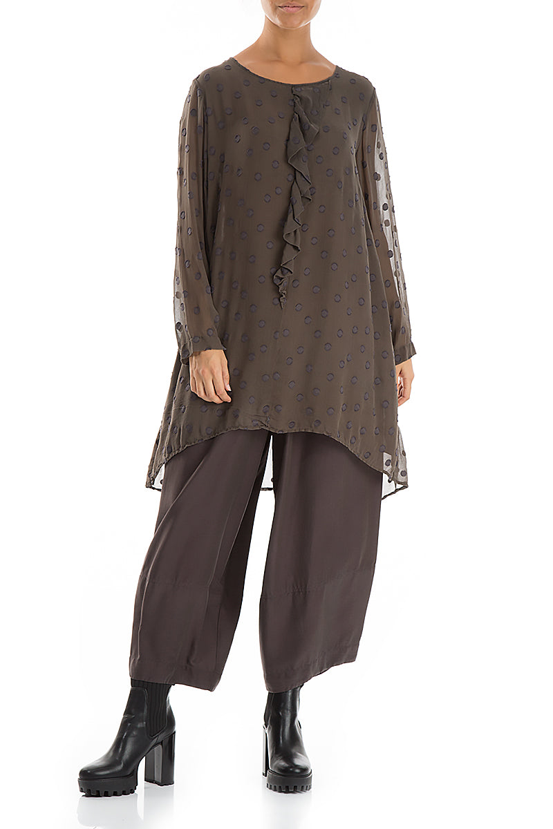 Dotty Decorated Ash Brown Silk Tunic 5
