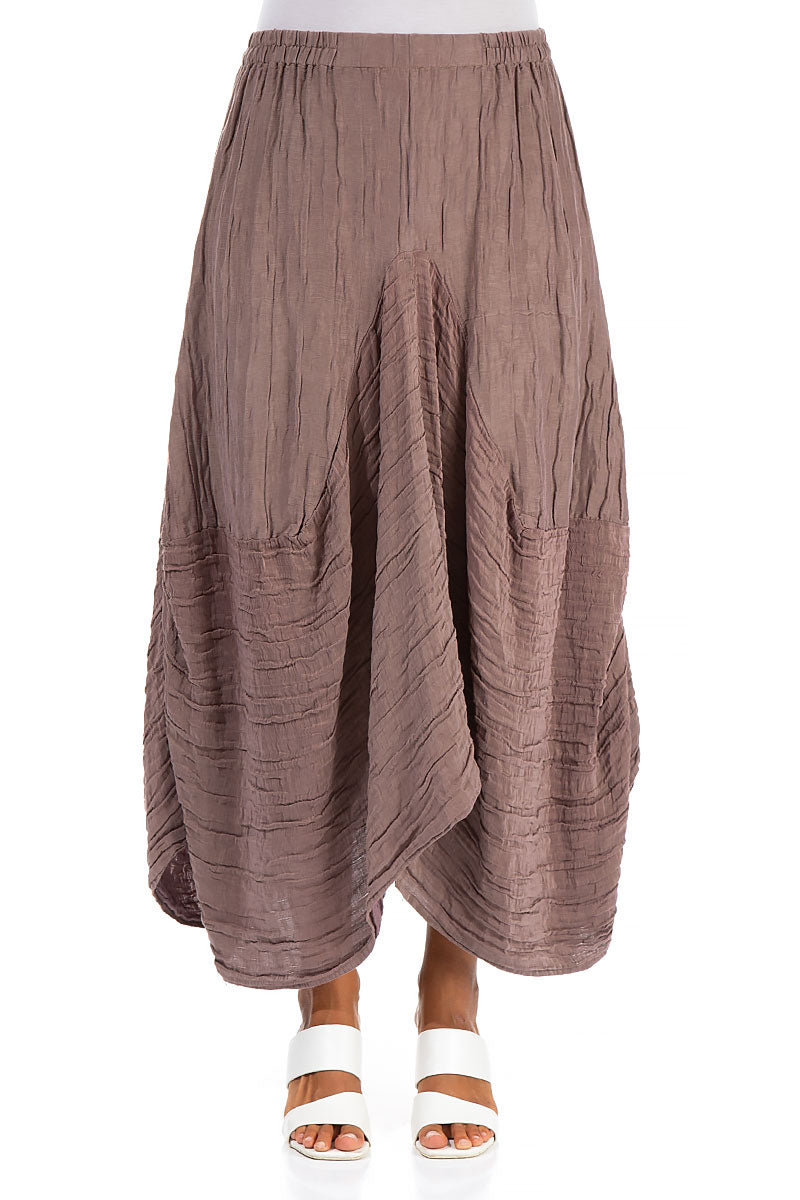 Draped Crinkled Cocoa Silk Linen Skirt 1
