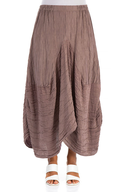 Draped Crinkled Cocoa Silk Linen Skirt 1
