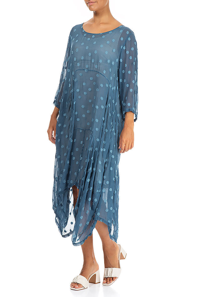 Draped Denim Dotty Silk Dress 3