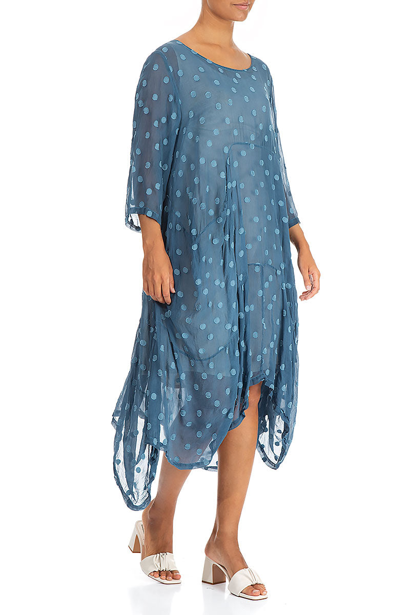 Draped Denim Dotty Silk Dress 4