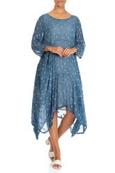 Draped Denim Dotty Silk Dress 5