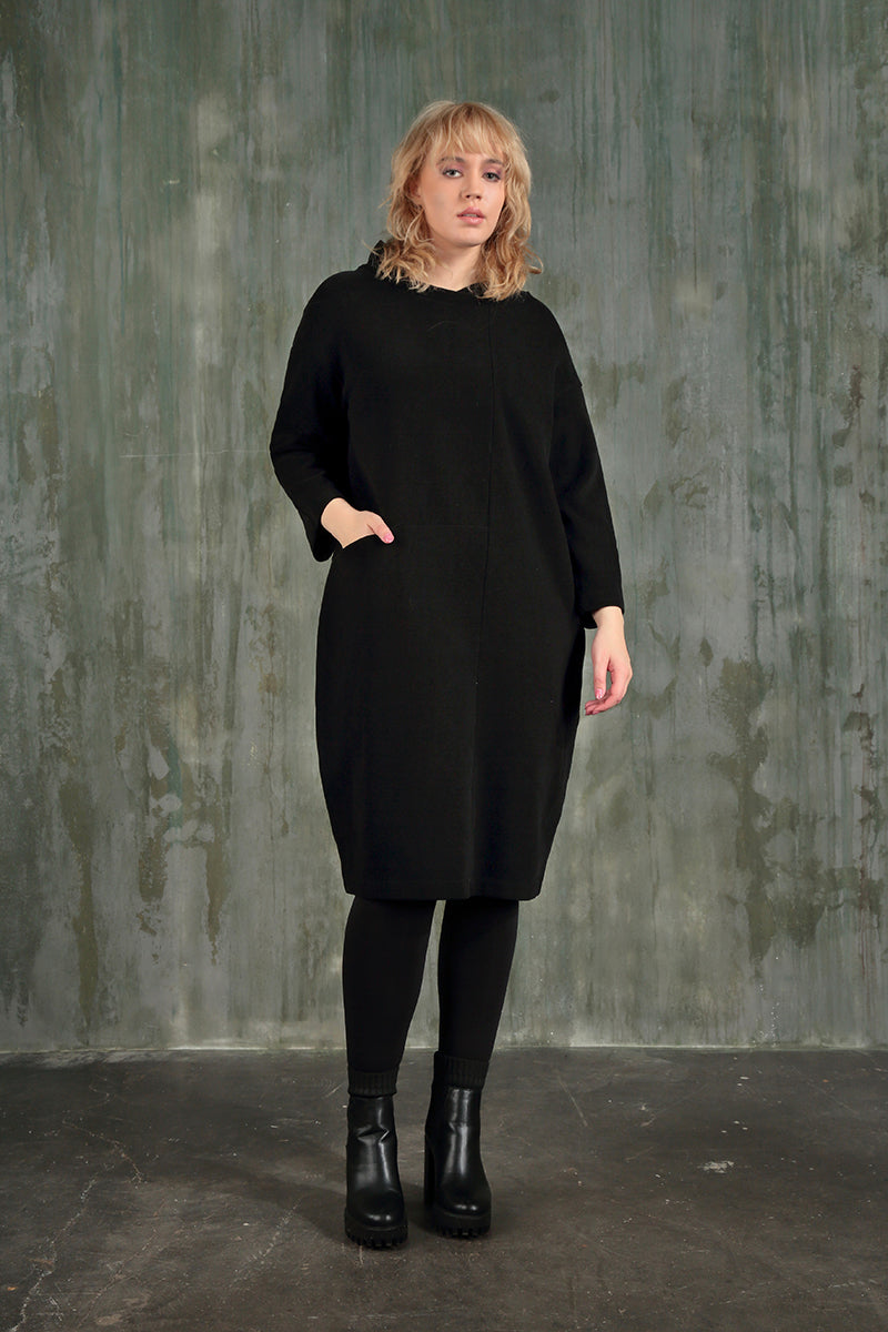 High Neck Black Jersey Cotton Dress 6