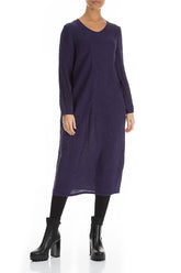 Elegant Royal Purple Waves Silk Linen Dress 3