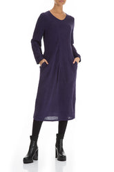 Elegant Royal Purple Waves Silk Linen Dress 5