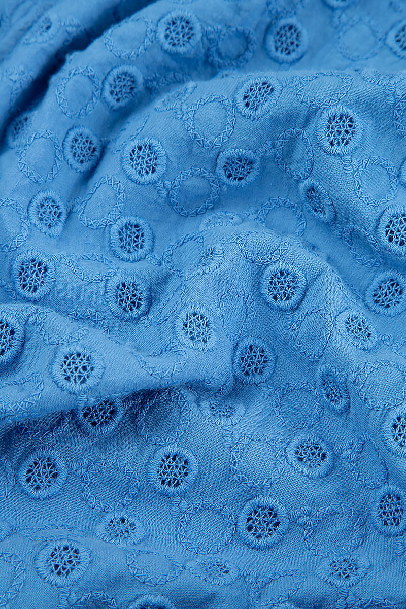 Embroidered Tie Up Cornflower Cotton Dress 5