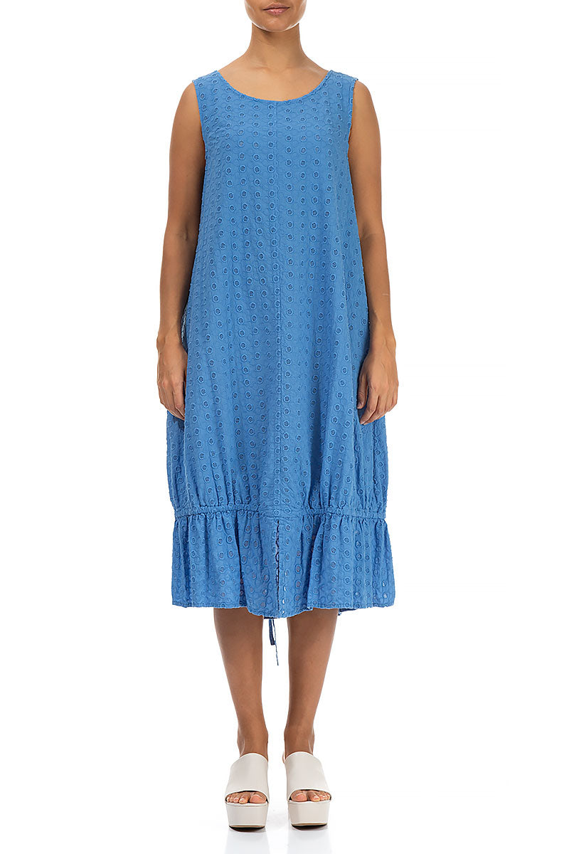 Embroidered Tie Up Cornflower Cotton Dress 1