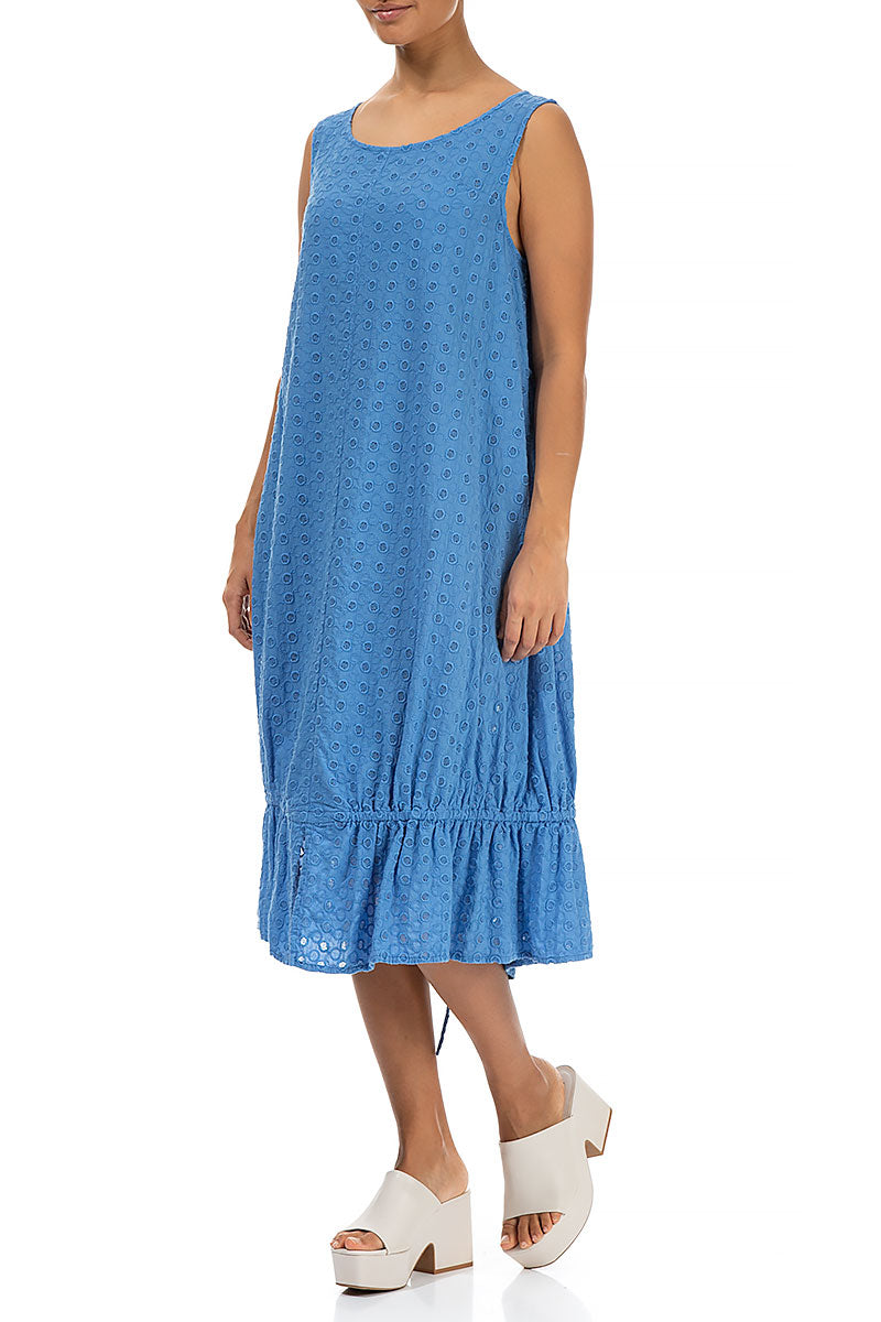 Embroidered Tie Up Cornflower Cotton Dress 3