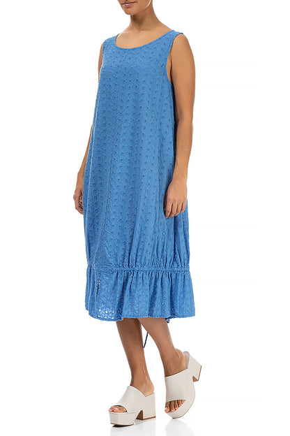 Embroidered Tie Up Cornflower Cotton Dress 3
