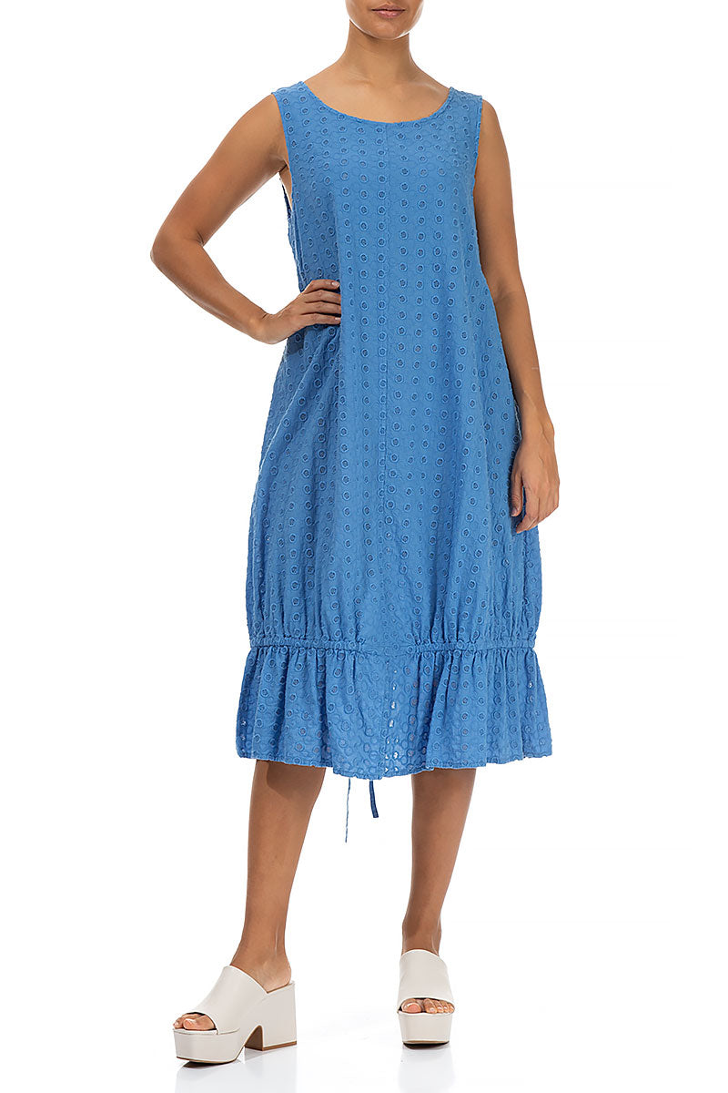 Embroidered Tie Up Cornflower Cotton Dress 4