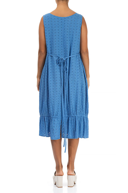 Embroidered Tie Up Cornflower Cotton Dress 2
