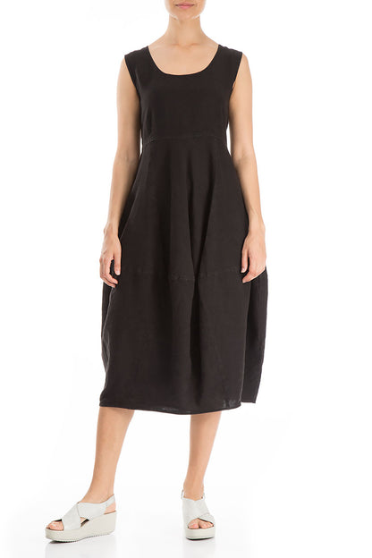 Balloon Black Linen Dress 3
