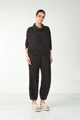 Cowl Neck Crinkled Black Silk Linen Blouse 7