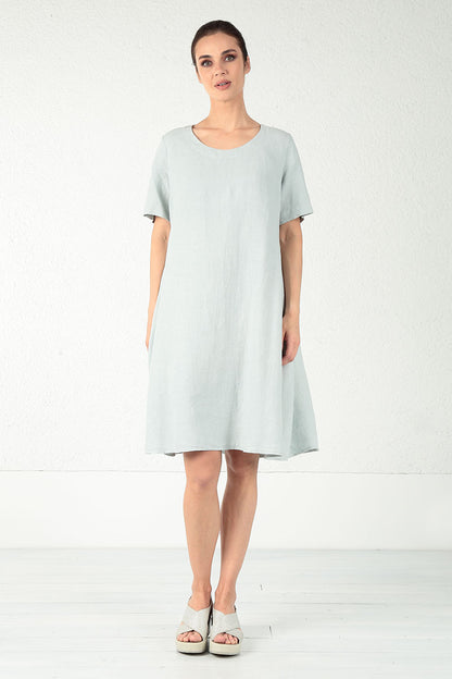 Evergreen Flared Midi Light Grey Linen Dress 6