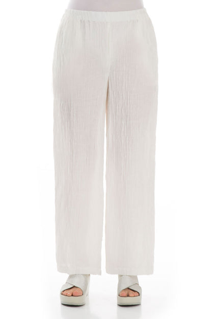 Straight Crinkled Off White Trousers 1