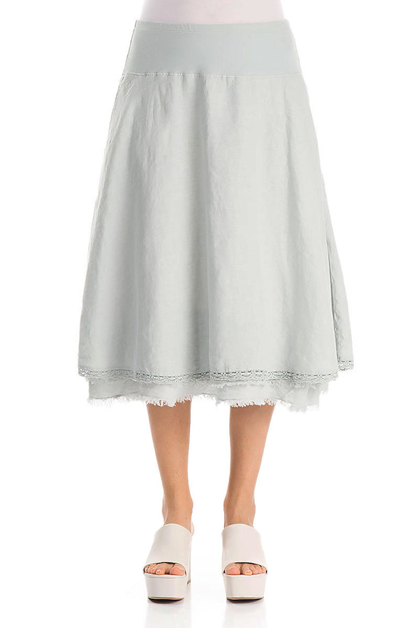 Flared Light Grey Linen Midi Skirt 1