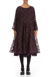 Flared Aubergine Bubbles Silk Dress 1