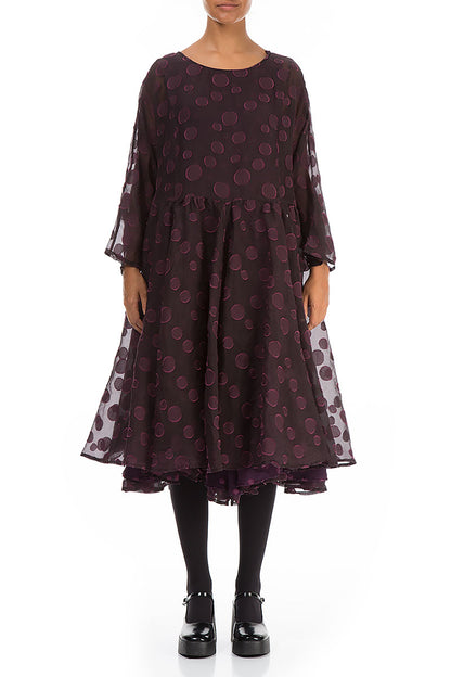 Flared Aubergine Bubbles Silk Dress 1