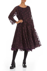 Flared Aubergine Bubbles Silk Dress 4