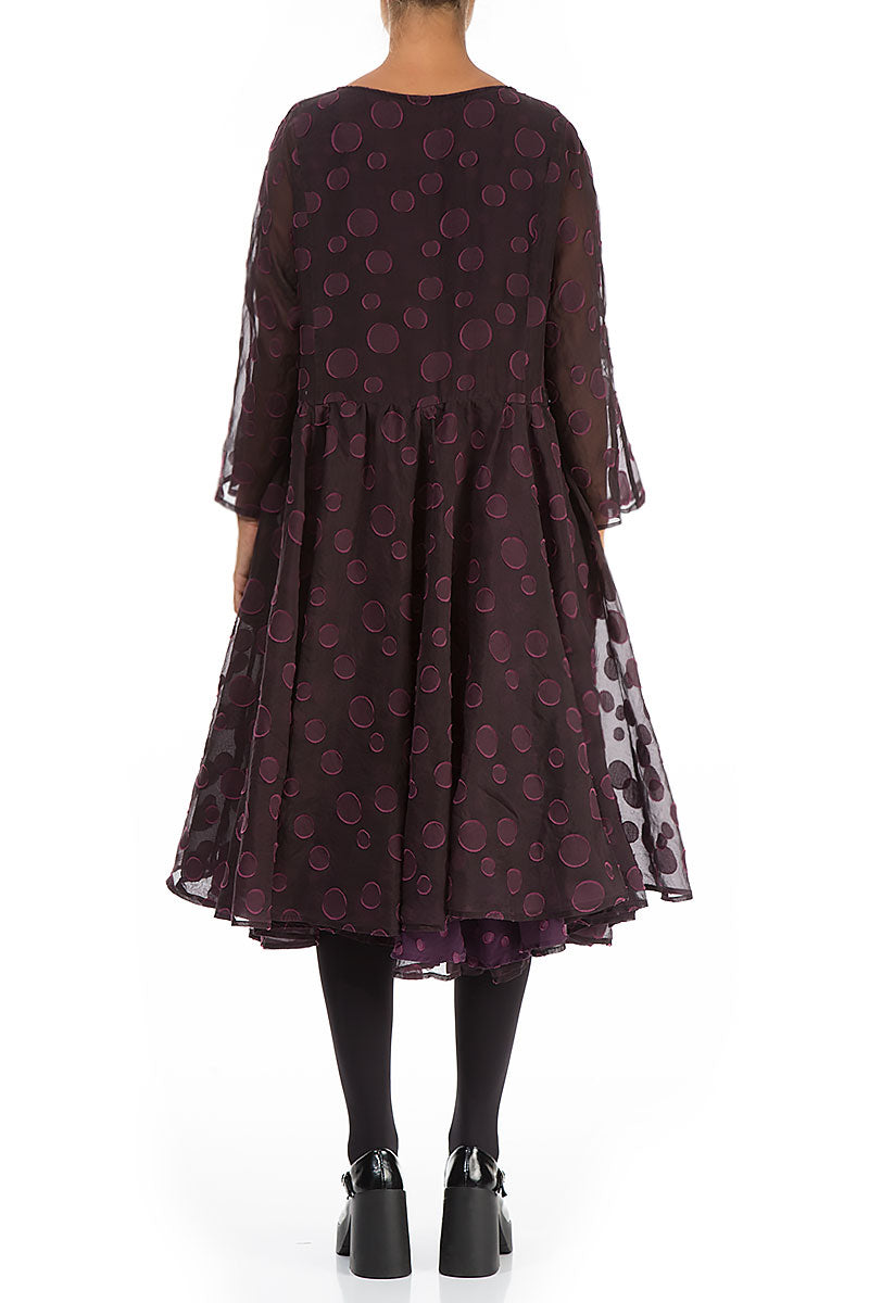 Flared Aubergine Bubbles Silk Dress 2