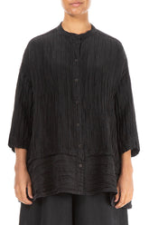 Flared Crinkled Black Silk Shirt 1