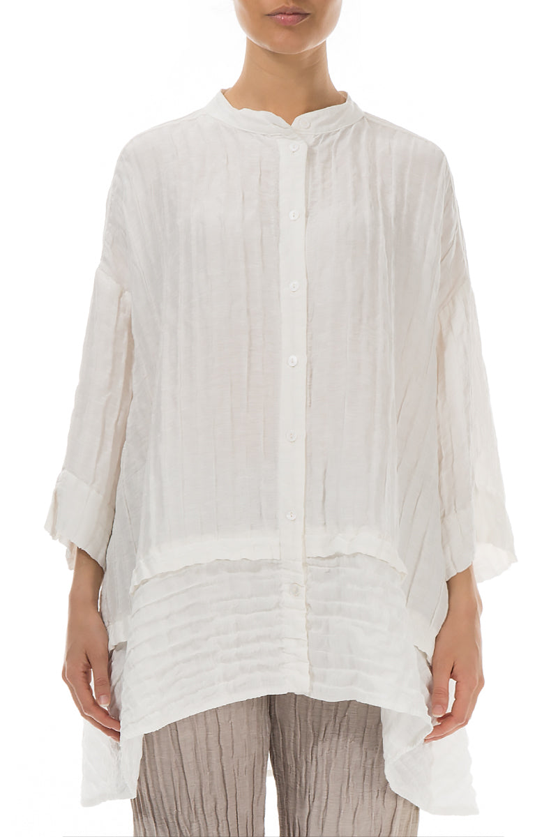 Flared Crinkled Off White Silk Shirt 1