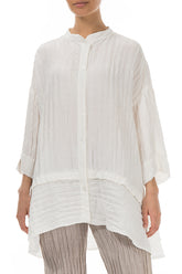 Flared Crinkled Off White Silk Shirt 3