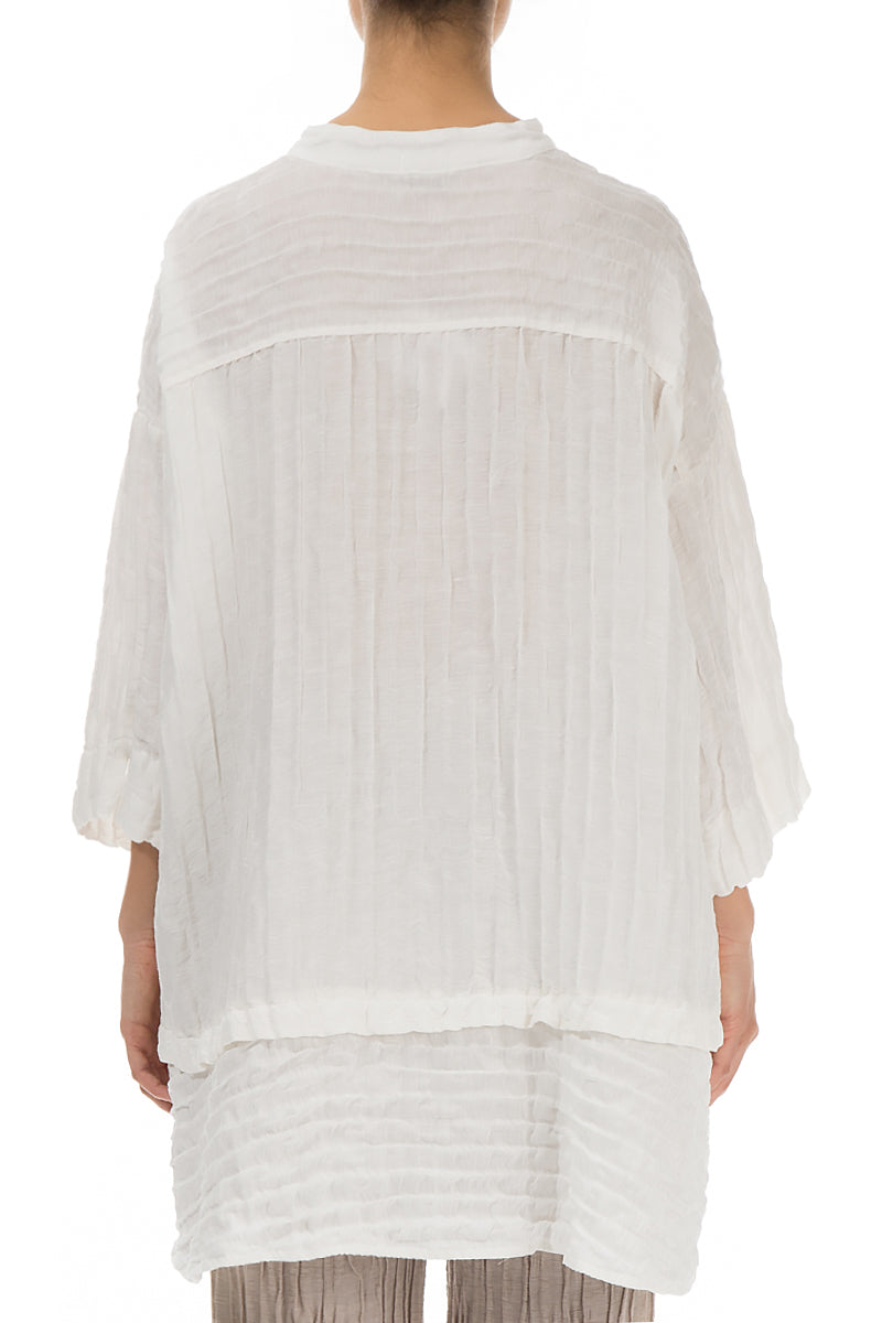 Flared Crinkled Off White Silk Shirt 2