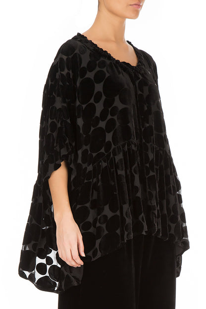 Flared Devoré Bubbles Black Silk Velvet Blouse 3