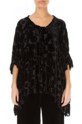 Flared Devoré Bubbles Black Silk Velvet Blouse 1