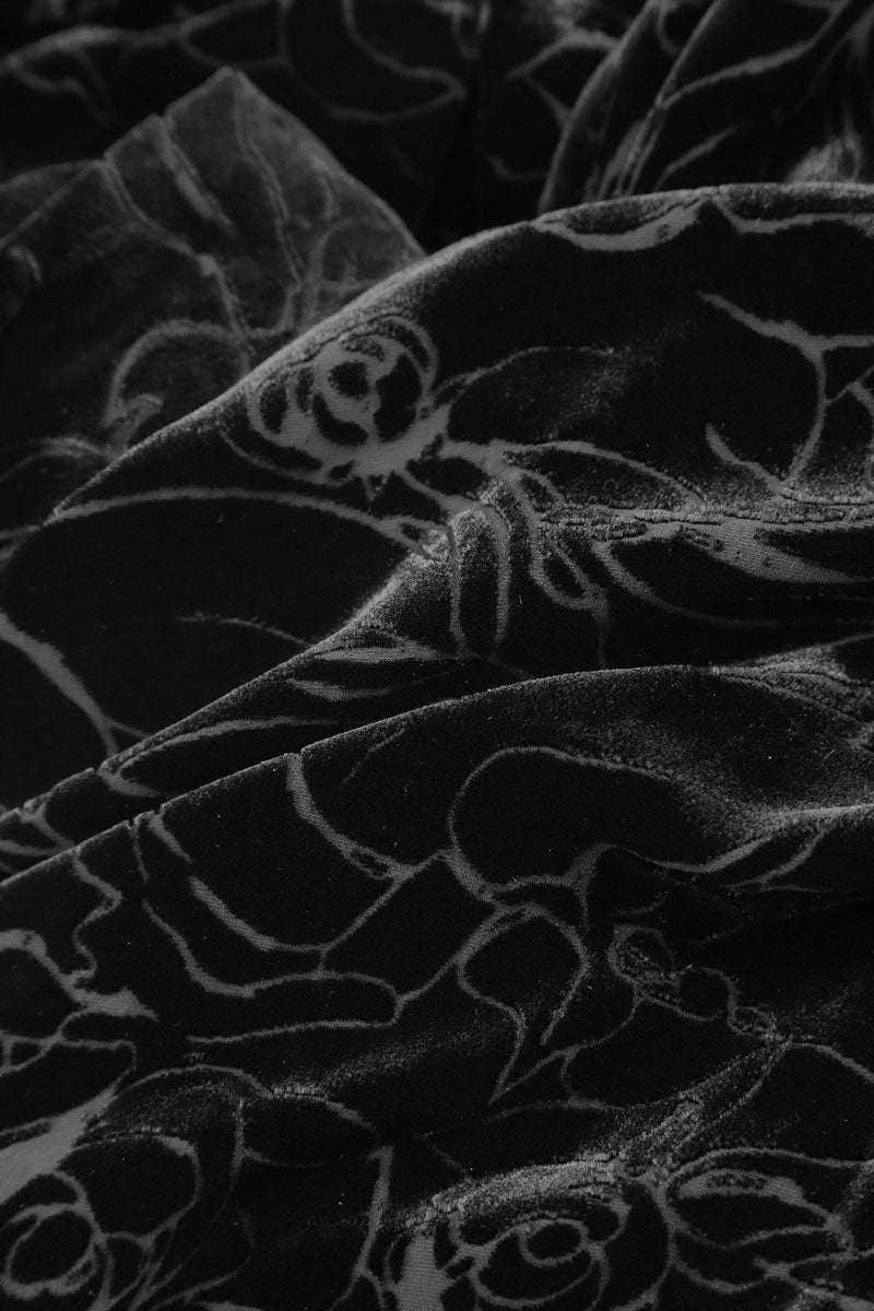 Flared Devoré Roses Black Silk Velvet Dress 5