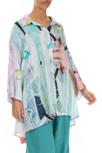 Loose Graffiti Linen Shirt 3