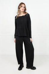 Flared Hem Grey Wavy Cotton Jumper 6