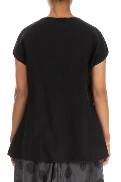 Flared Loose Black Linen Blouse 2